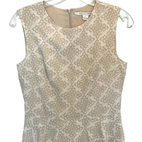 DVF Jeannie Dress Womens Size 6 Cream & Tan Henna Print Cotton Fit & Flare - Picture 3 of 13